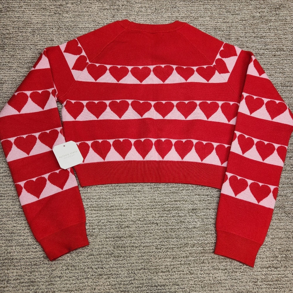 Altar'd State Red & Pink Heart Stripe Crewneck Sweater - Picture 4 of 9